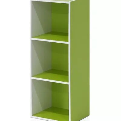 Furinno 11003WH-GR Pasir 3-Tier Open Shelf Bookcase, White & Green, Multicolor