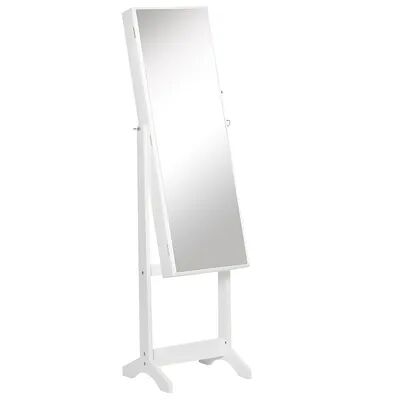 HOMCOM Floor Standing Jewelry Cabinet Lockable Jewelry Organizer with Full Length Mirror and 4 Adjustable Angles Grey, Women's, White