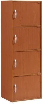 Hodedah 4 Shelf Enclosed Home and Office Organization Storage Cabinet, Cherry, Beige Over