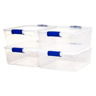 Homz 15.5 Quart Heavy Duty Clear Plastic Stackable Storage Containers, 4 Pack, Clrs