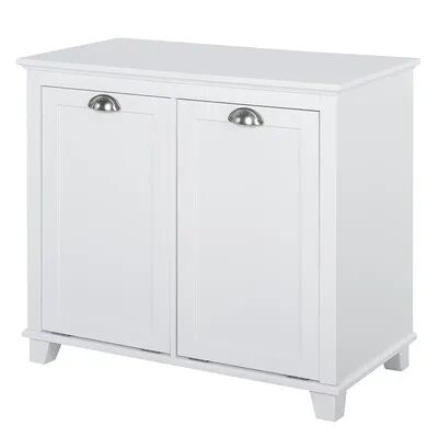 HOMCOM Tilt Out Laundry Sorter Cabinet Bathroom Storage Organizer with Two Compartment Tilt Out Hamper White