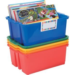 Classroom Stacking Bins With Universal Label Holders  5 Pack Primary by Really Good Stuff LLC