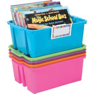 Classroom Stacking Bins With Universal Label Holders  5 Pack Neon by Really Good Stuff LLC