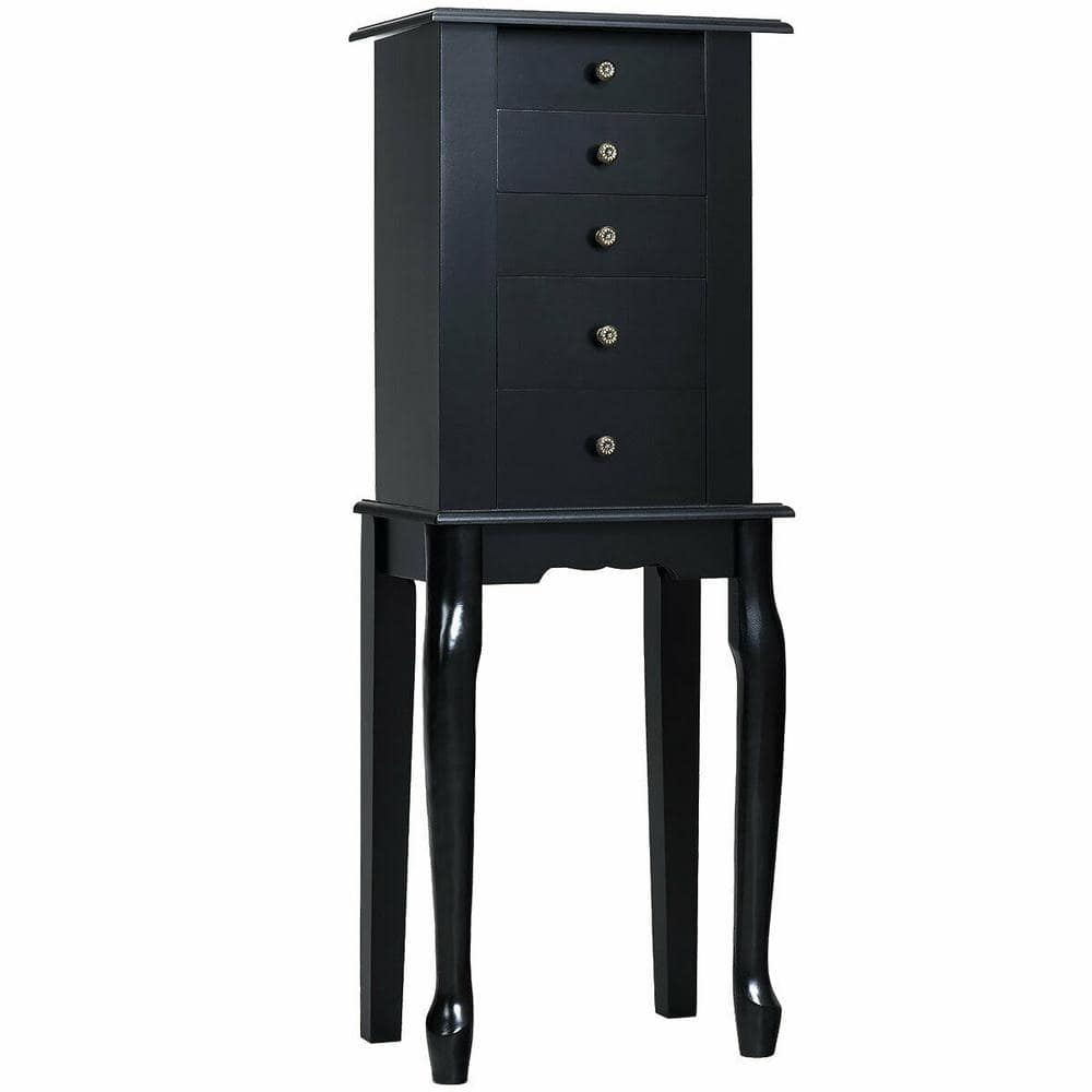 Gymax Black Mirrored Armoire Jewelry Cabinet Free Standing Organizer Storage Box Chest