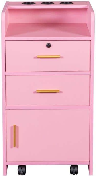 Tidoin Modern Pink Wood Locking Beauty Salon Storage Cabinet Hair Dryer Holder Stylist Equipment Drawer