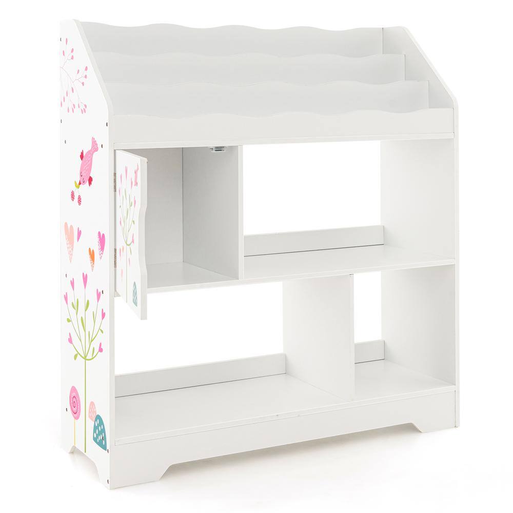 Costway Toy Storage Organizer Display Stand 3-In-1 Kids Toy Shelf with Book Shelf White