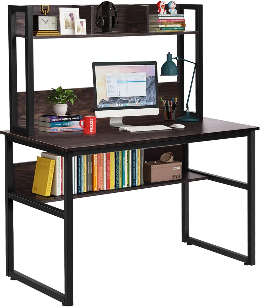 Costway Computer Desk with Hutch Bookshelf Storage Wrting Desk - Brown