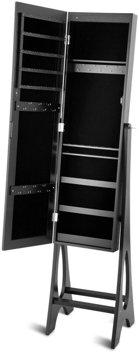 Costway Led Jewelry Cabinet Organizer Bevel Edge Mirrored Standing - Black