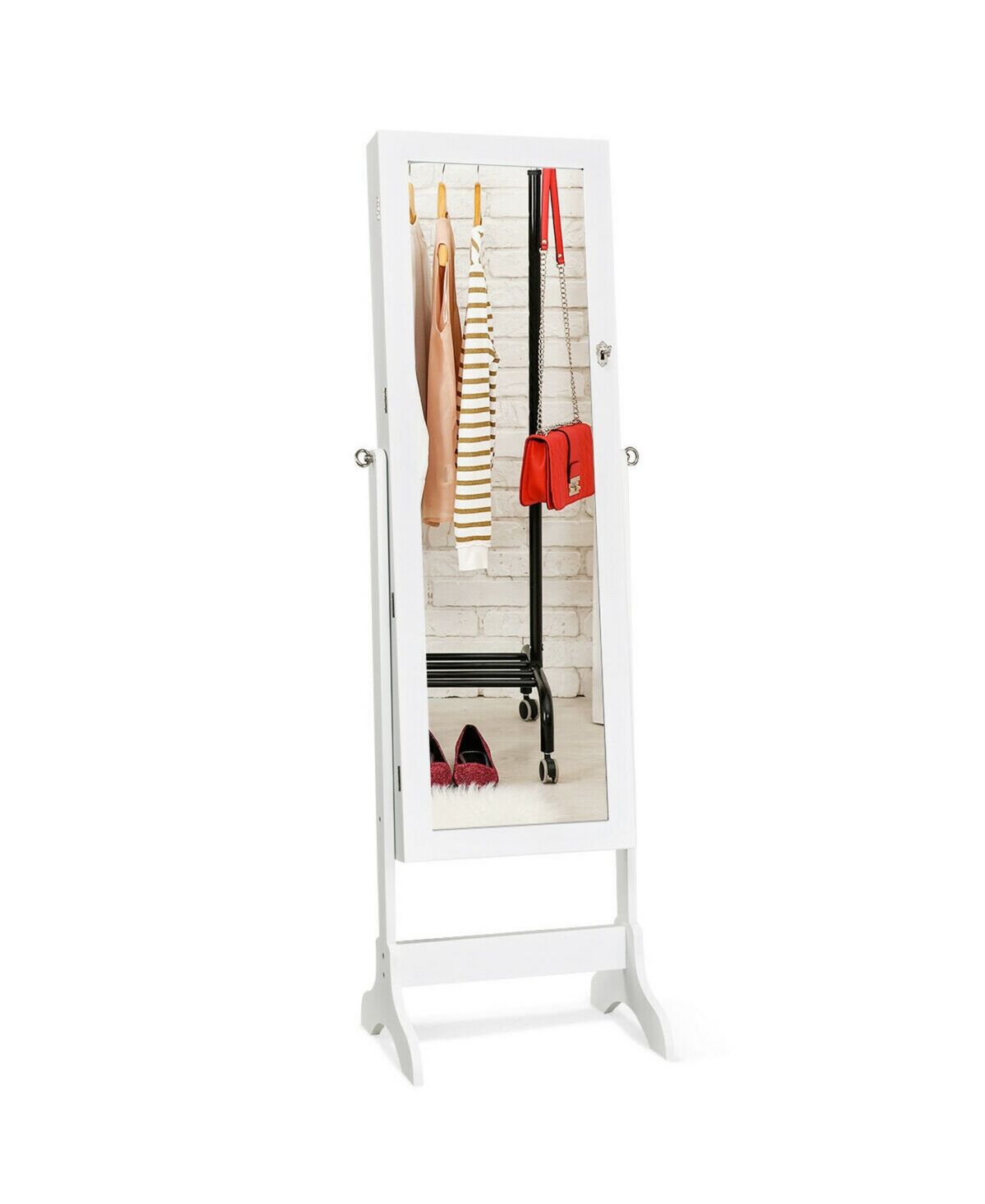 Costway Mirrored Jewelry Cabinet Storage Organizer Box Drawers - White