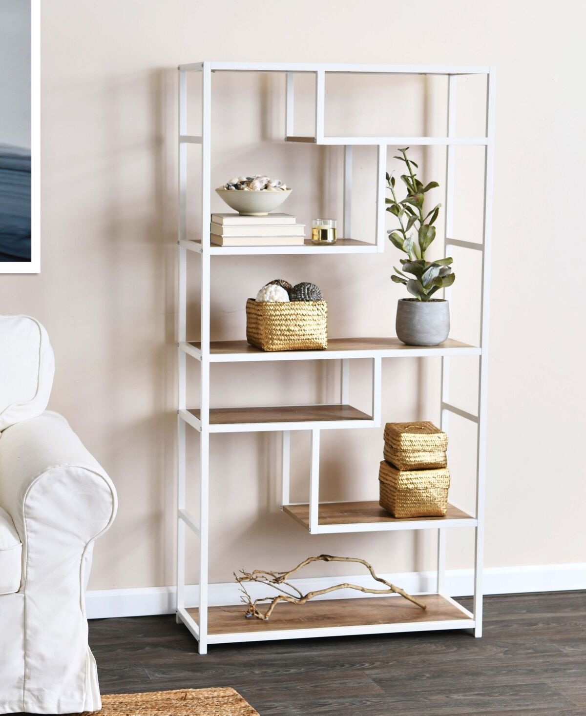 Household Essentials Tall Bookshelf, 6 Shelves - Whitewash