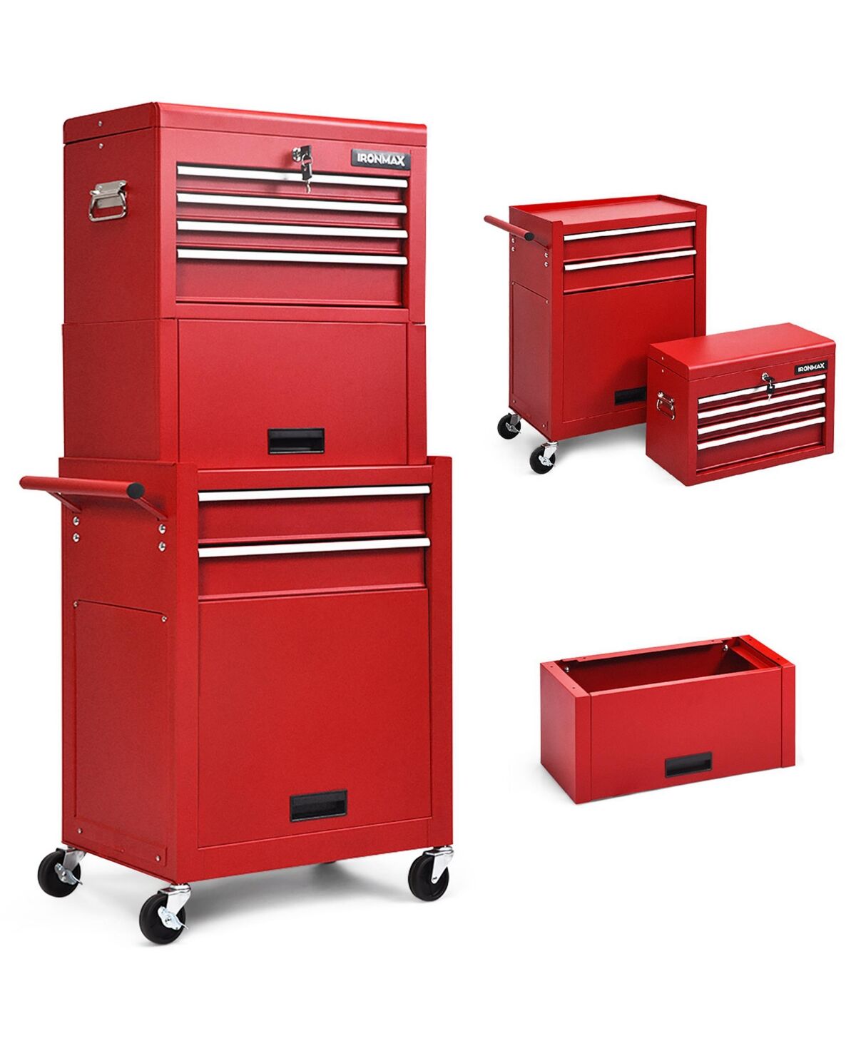 Costway High Capacity 6-Drawer Rolling Tool Chest Storage Cabinet Toolbox Combo - Red