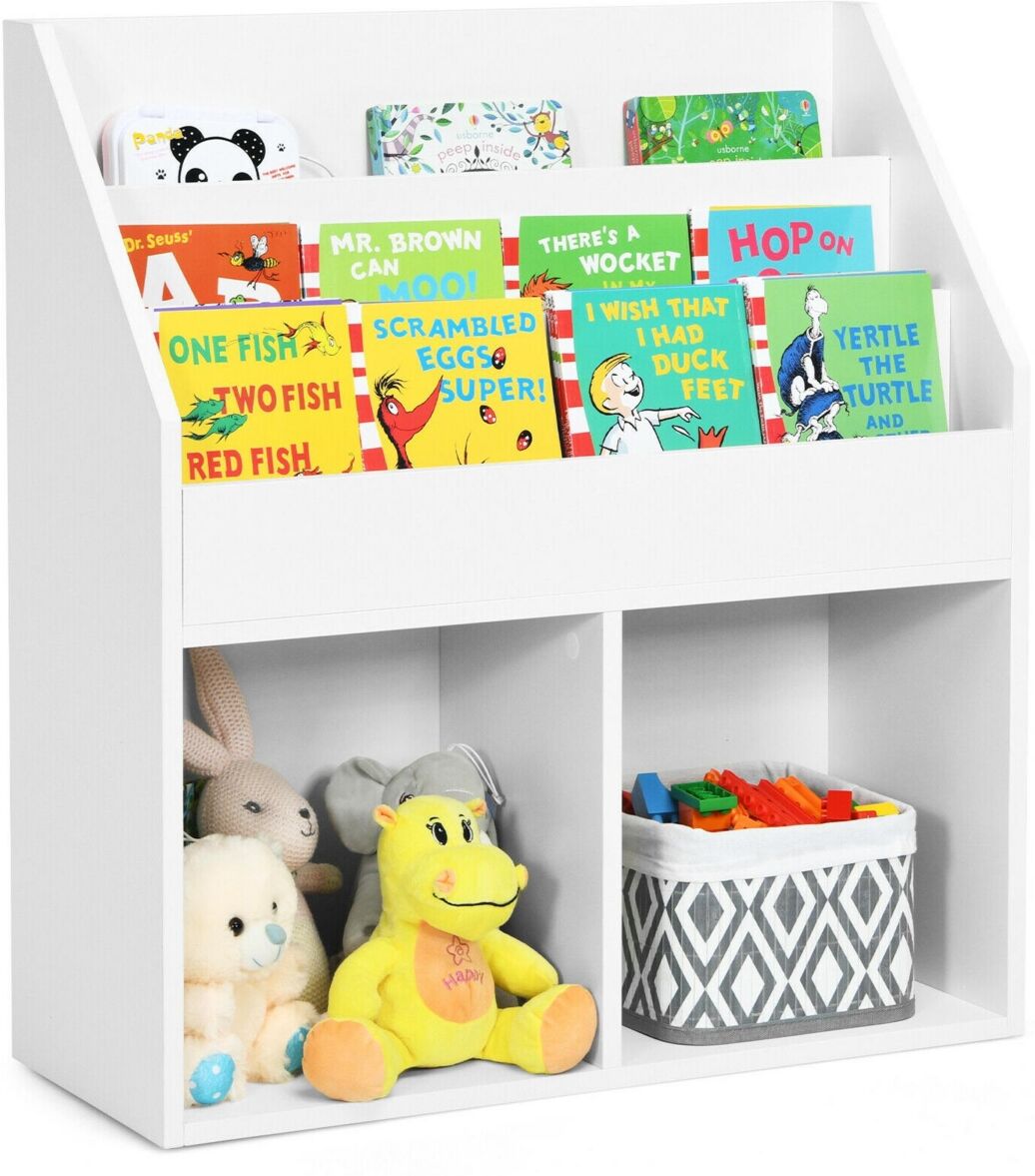 Costway Kids Wooden Bookshelf Bookcase Children Toy Storage Cabinet Organizer - White