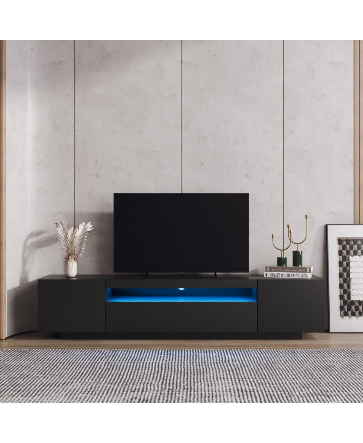 Simplie Fun Tv Cabinet Wholesale, Black Tv Stand with Lights, Modern Led Tv Cabinet with Storage Drawers, Living Room Entertainment Center Media - Bla