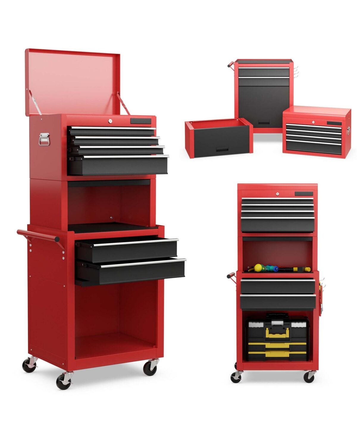 Costway High Capacity 6-Drawer Rolling Tool Chest Storage Cabinet Toolbox Combo - Dark red