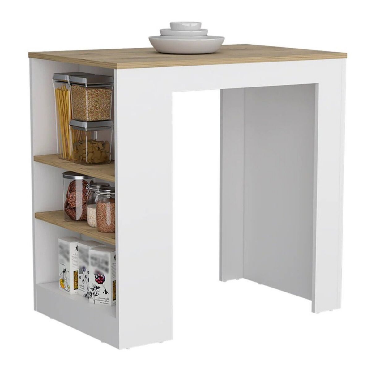 Simplie Fun Highlands Kitchen Island With Storage Base In And Ibiza Marble - White