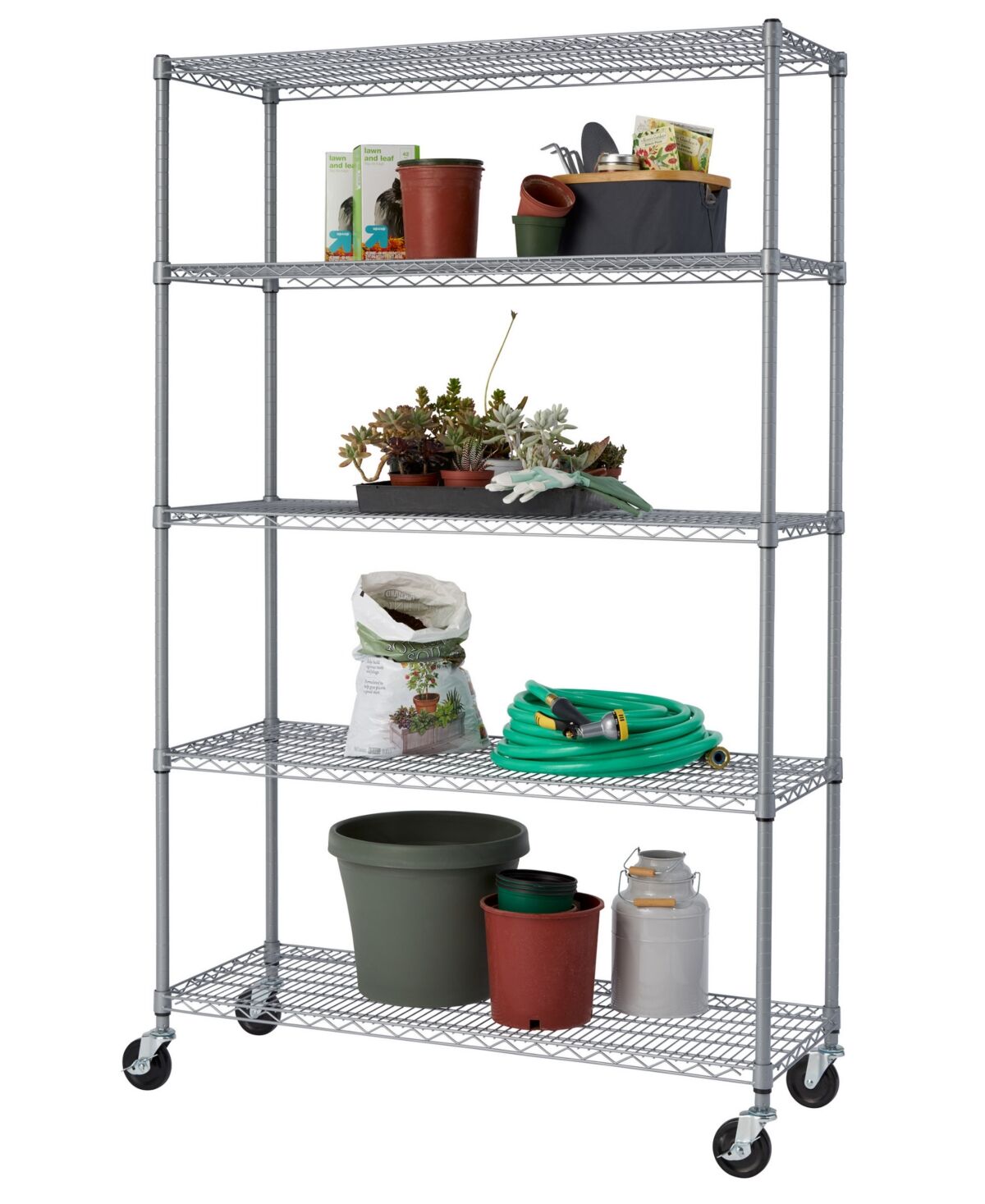 Trinity 5-Tier Outdoor Wire Shelving Rack with Nsf Includes Wheels - Gray