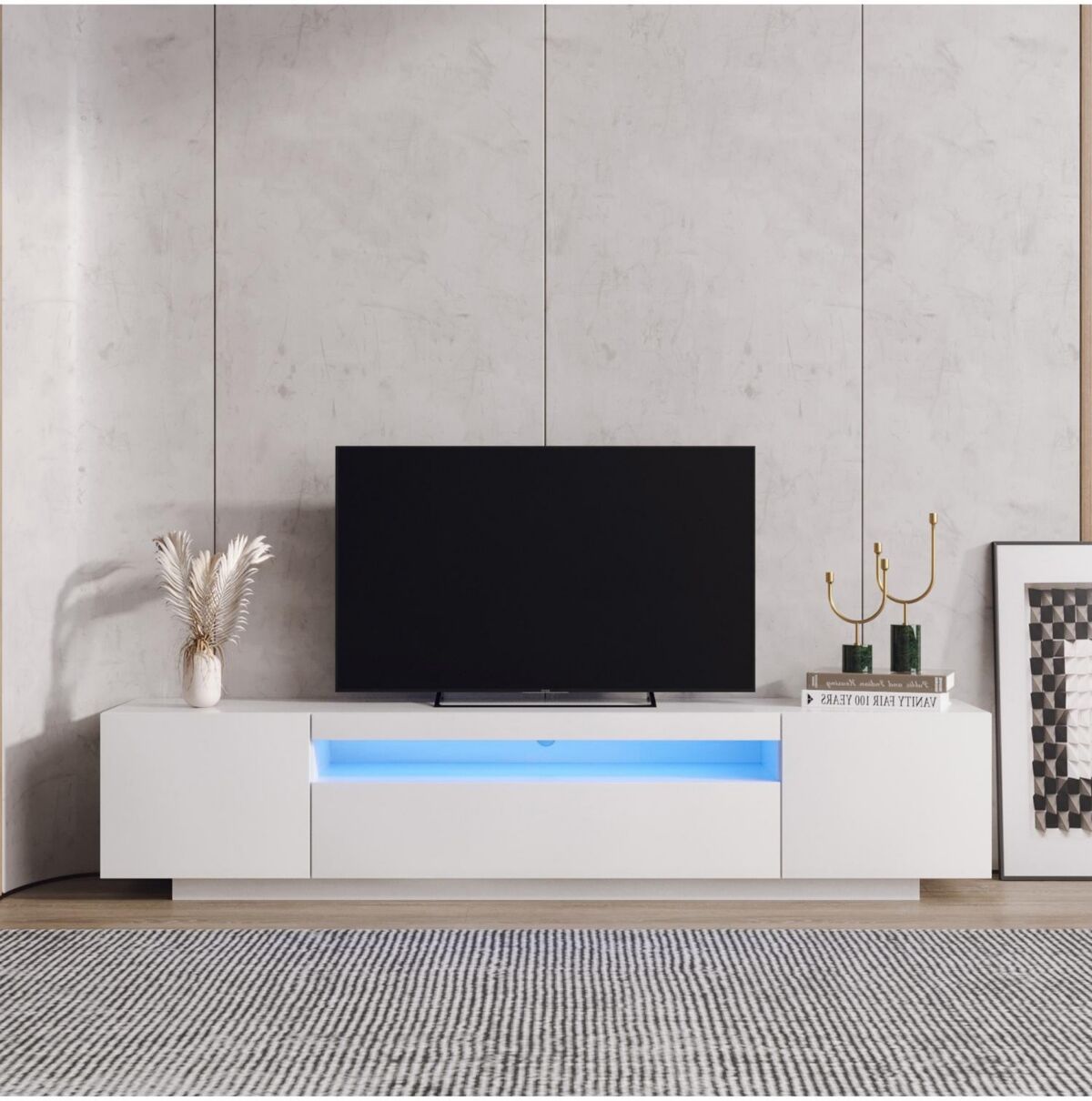 Simplie Fun Tv Cabinet Wholesale, White Tv Stand with Lights, Modern Led Tv Cabinet with Storage Drawers, Living Room Entertainment Center Media Conso