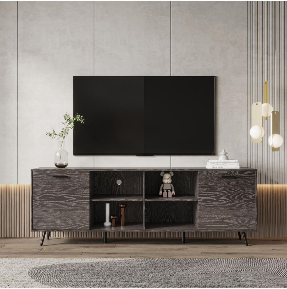 Simplie Fun Tv Stand Mid-Century Wood Modern Entertainment Center Adjustable Storage Cabinet Tv Console for Living Room - Grey