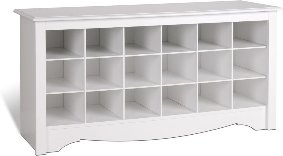 Prepac 18 Pair Shoe Storage Cubby Bench - White