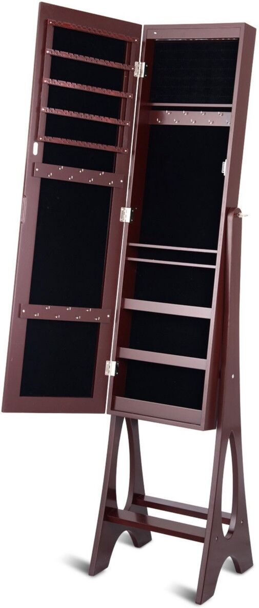 Costway Led Jewelry Cabinet Organizer Bevel Edge Mirrored Standing - Brown