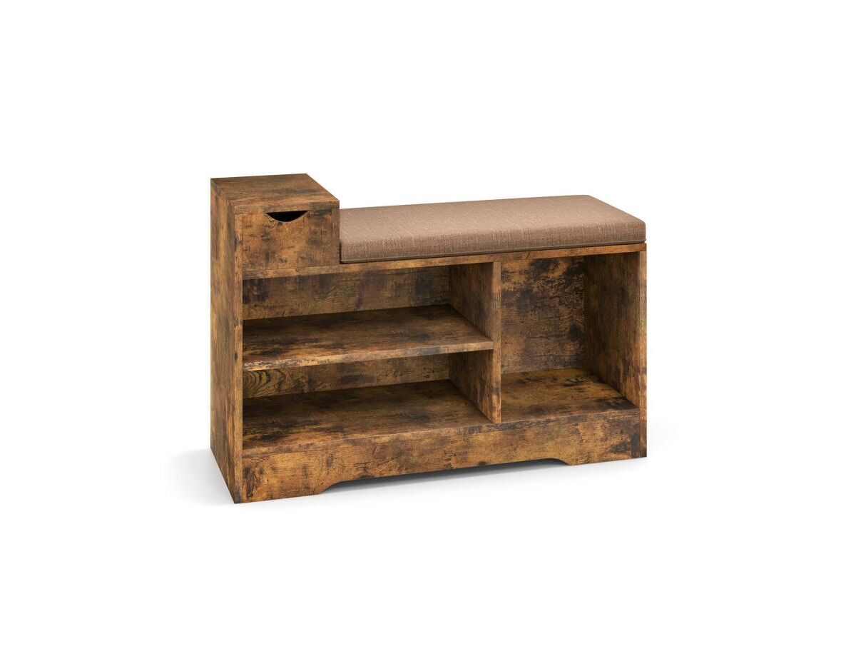 Slickblue Entryway Storage Shoe Bench with 1 Storage Drawer and 3 Open Compartments-Rustic Brown - Rustic brown