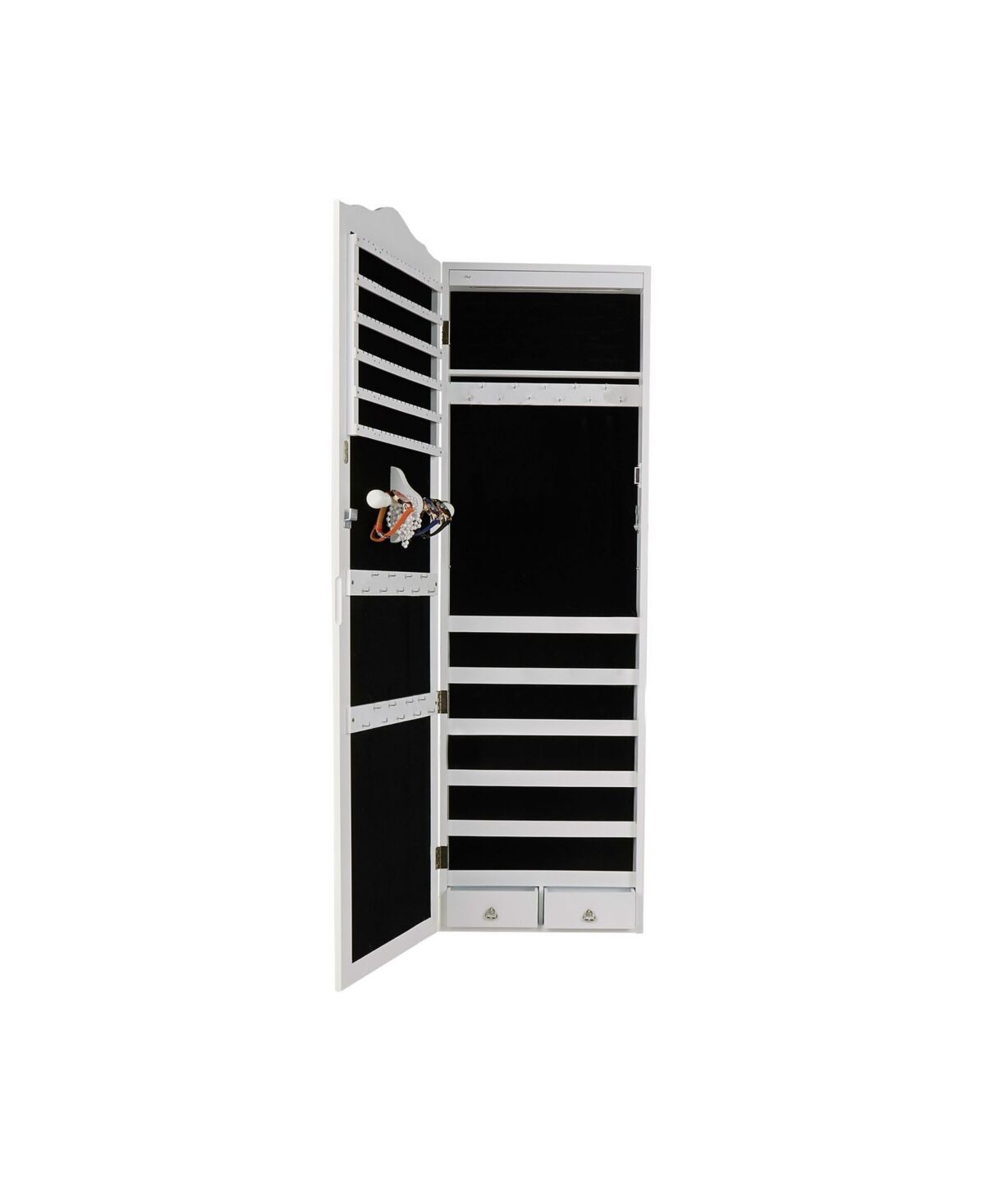 Mind Reader Wall Mount Jewelry Organizer Shelf, Lockable Cabinet with Hangers, 48.75