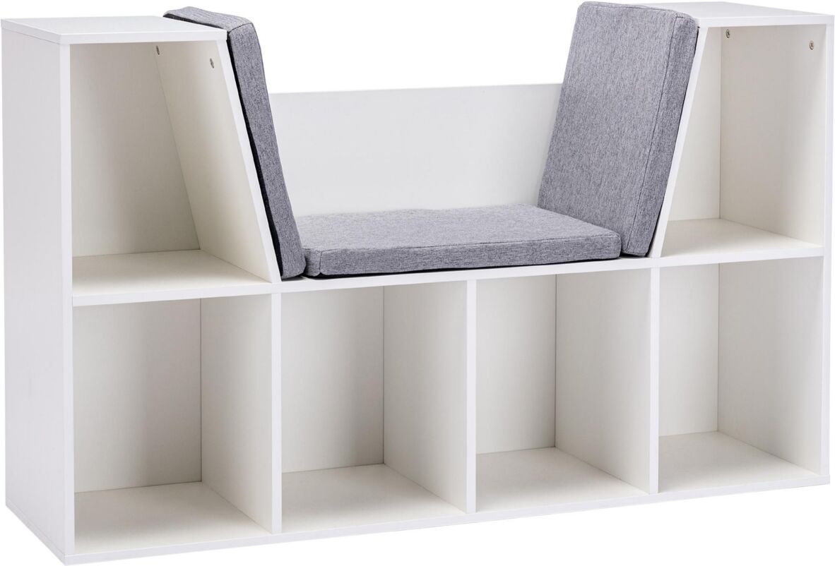 Homcom Kids Cube Organizer with Lounge Chair and Large Cube Shelving, White - White