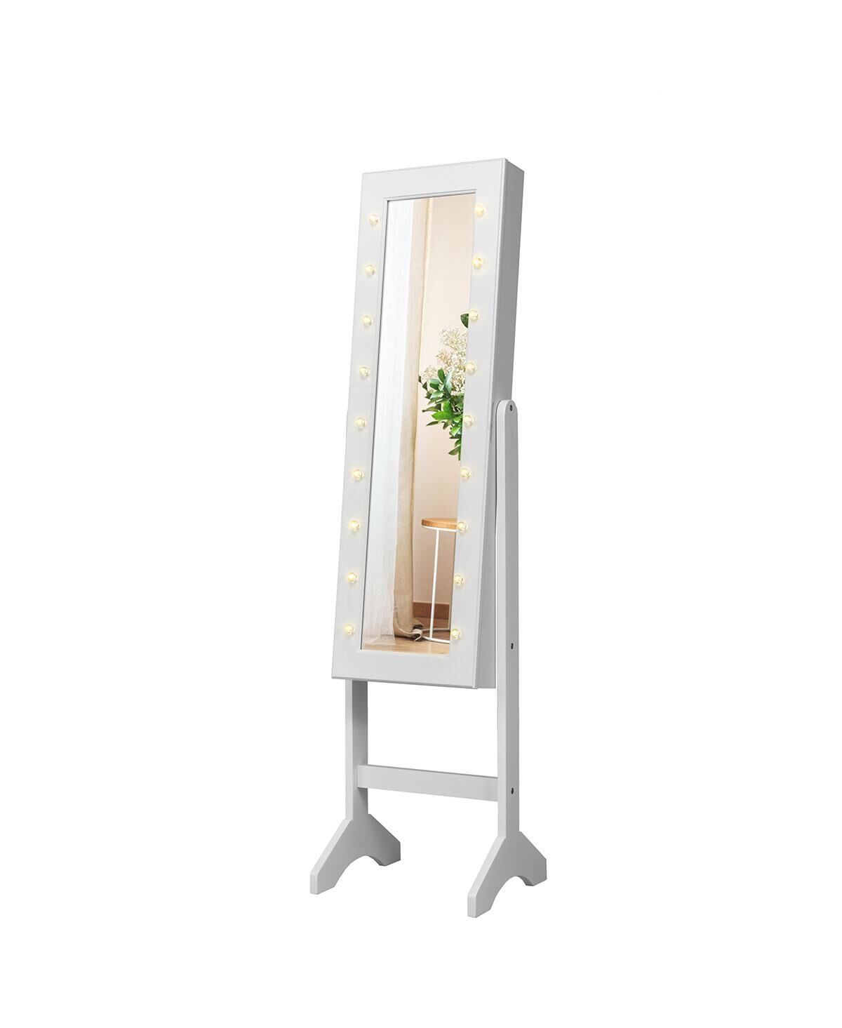 Costway Mirrored Jewelry Cabinet Organizer w/18 Led lights - White