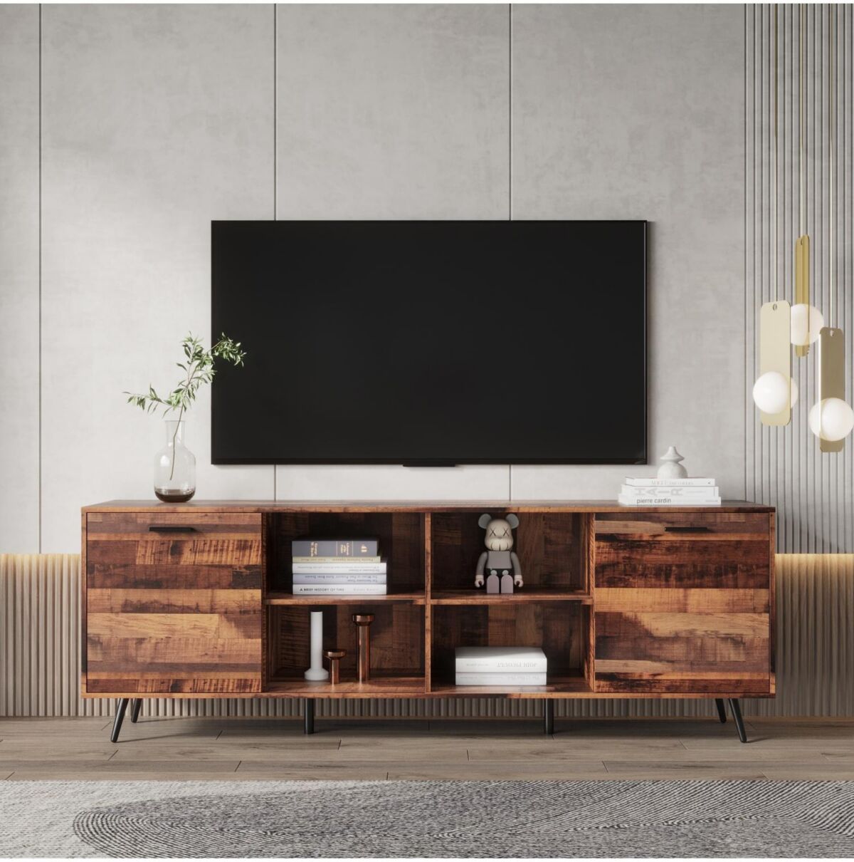 Simplie Fun Tv Stand Mid-Century Wood Modern Entertainment Center Adjustable Storage Cabinet Tv Console for Living Room - Brown