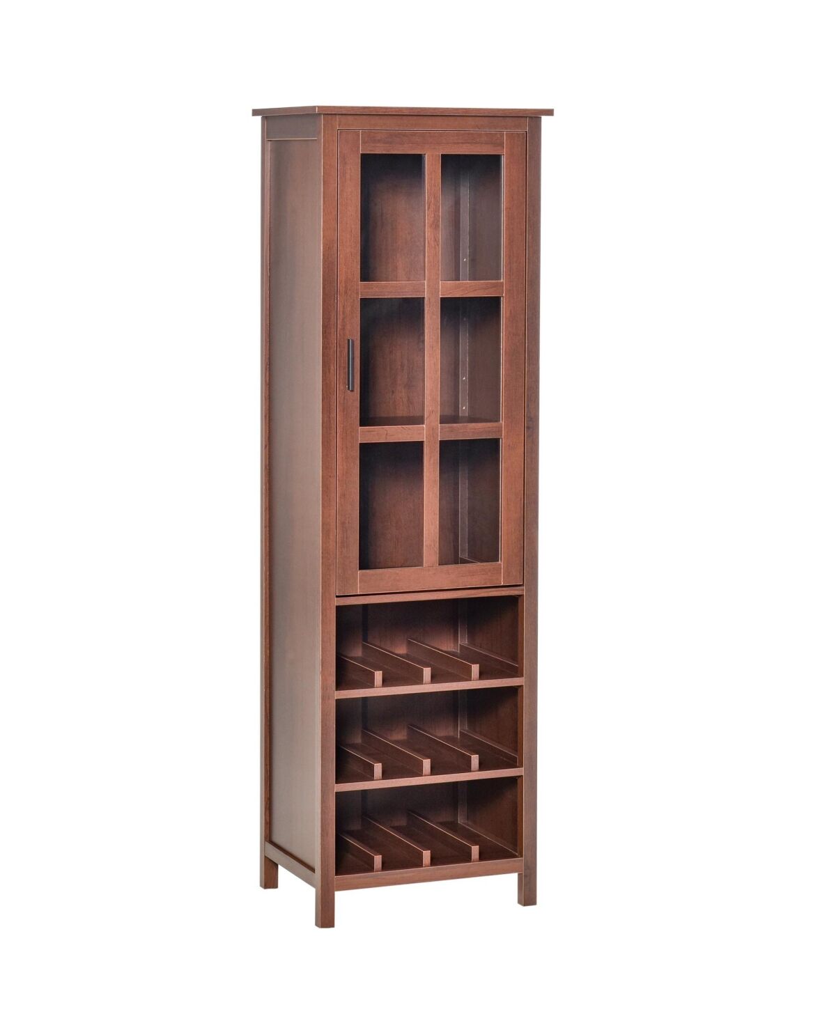 Homcom Wine Cabinet Bar Display Cupboard w/ Glass Door and 3 Cubbies, Walnut - Natural