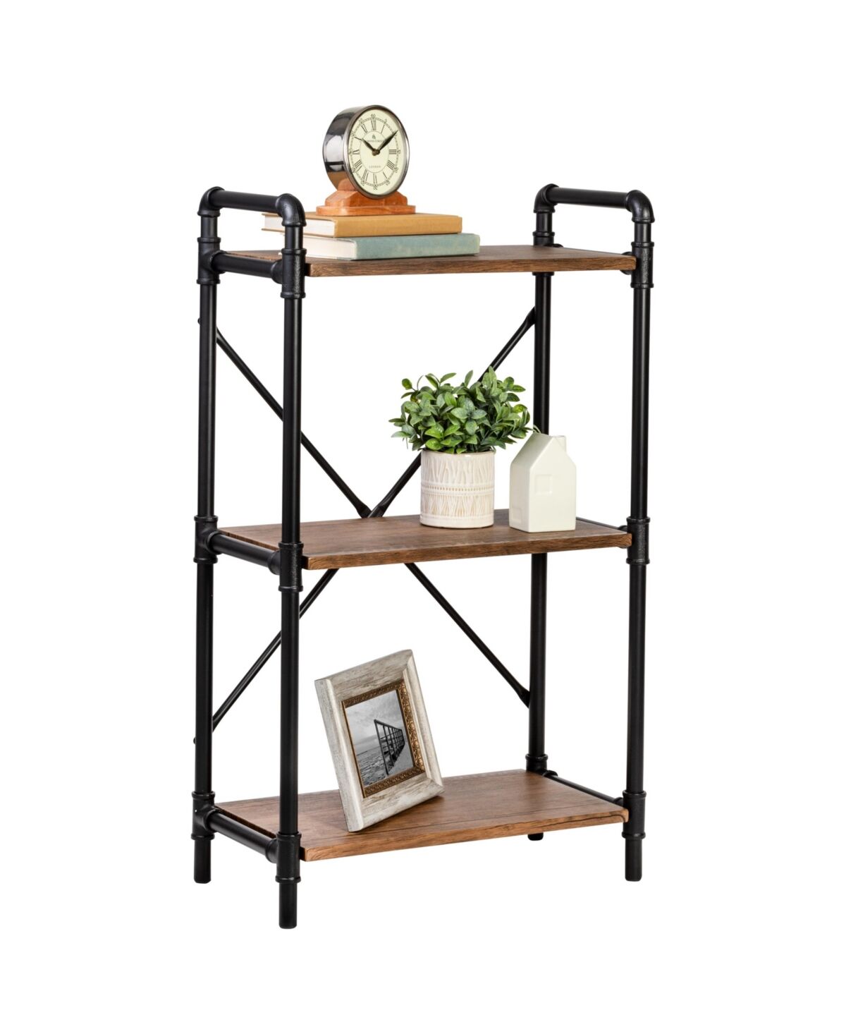 Honey Can Do 3-Tier Industrial Black Bookshelf - Black, Wood