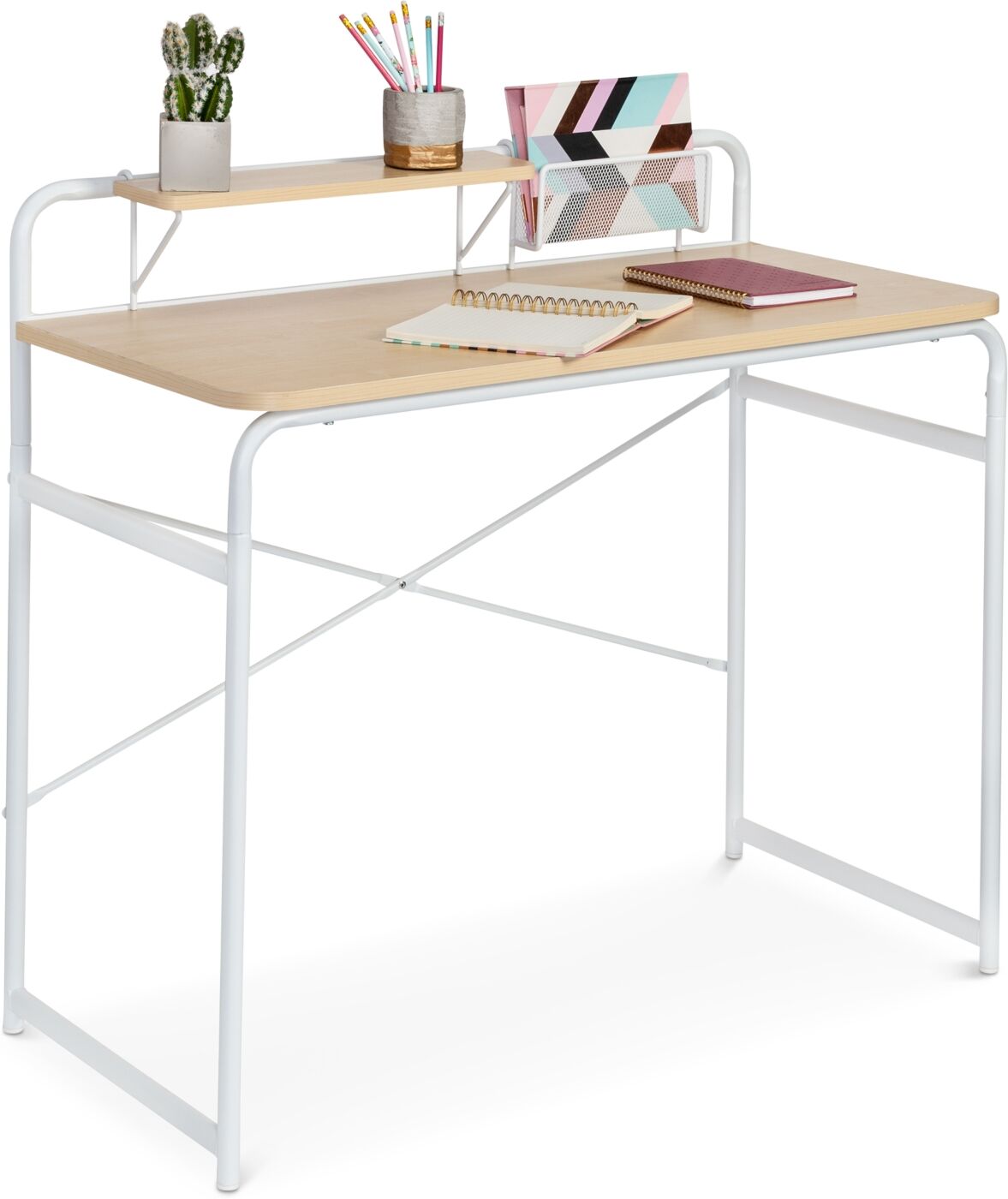 Honey Can Do Computer Desk with Shelf & Basket - White