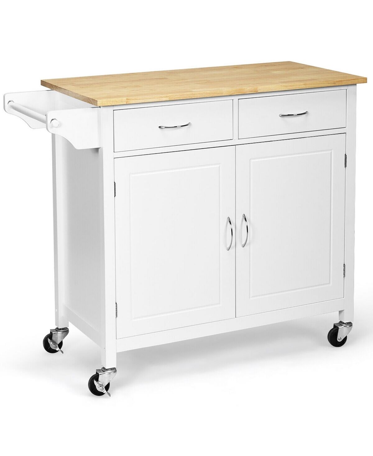 Costway Modern Rolling Kitchen Cart Island Wood Top Storage Trolley Cabinet Utility New White - White