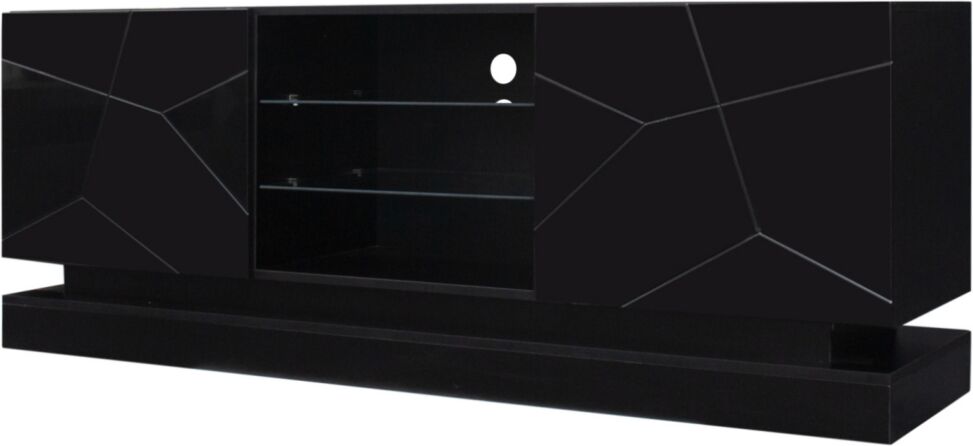 Simplie Fun Modern, Stylish Functional Tv stand with Color Changing Led Lights, Universal Entertainment Center, Black - Black