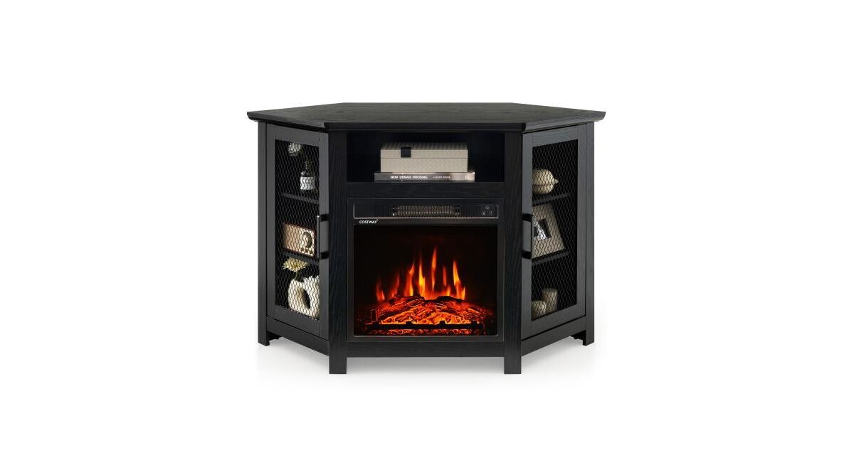 Slickblue Corner Tv Stand with 18 Inch Electric Fireplace for TVs up to 50 Inch - Black