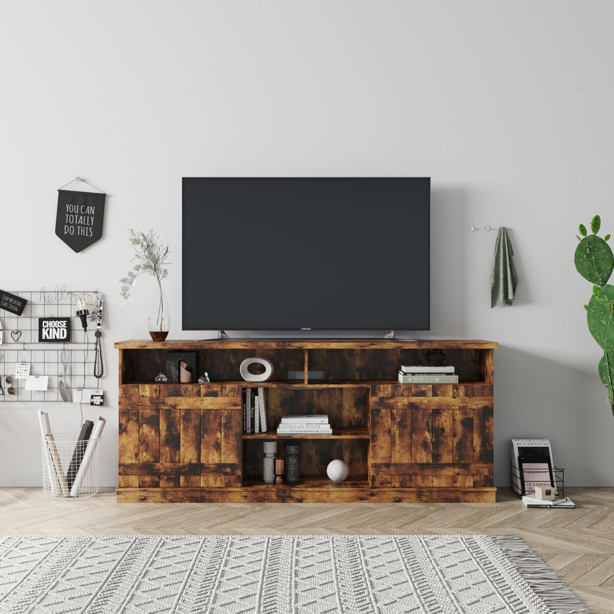 Simplie Fun Tv Stand, Modern Wood Universal Media Console, Home Living Room Furniture Entertainment Center - Brown