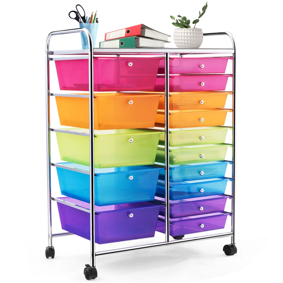 Costway 15 Drawer Rolling Storage Cart Tools Scrapbook Paper Office School Organizer - Silver