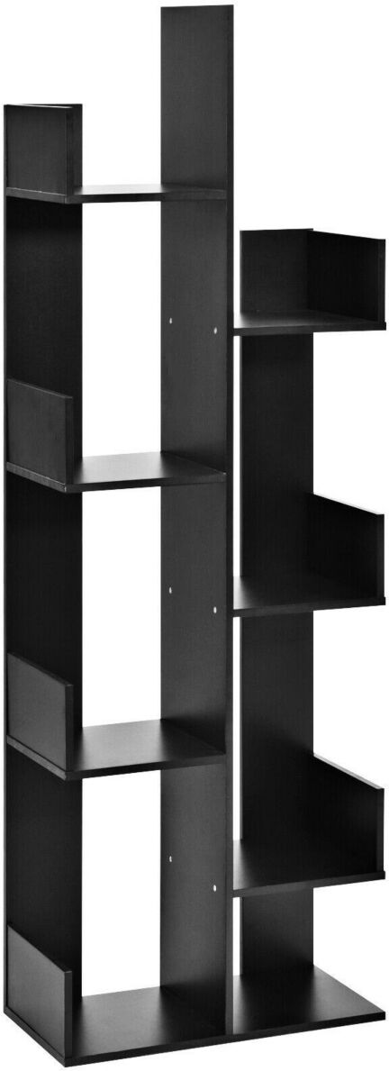 Slickblue 8-Tier Bookshelf Bookcase with 8 Open Compartments Space-Saving Storage Rack - Black