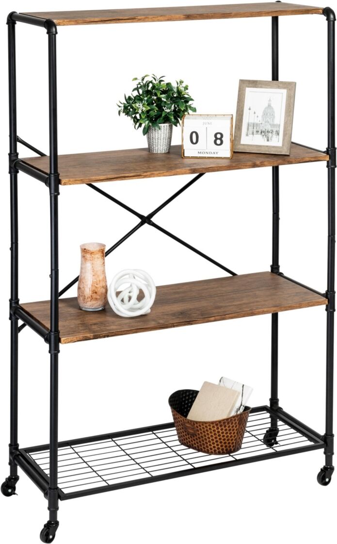 Honey Can Do 4-Tier Industrial Rolling Bookshelf - Black, Wood