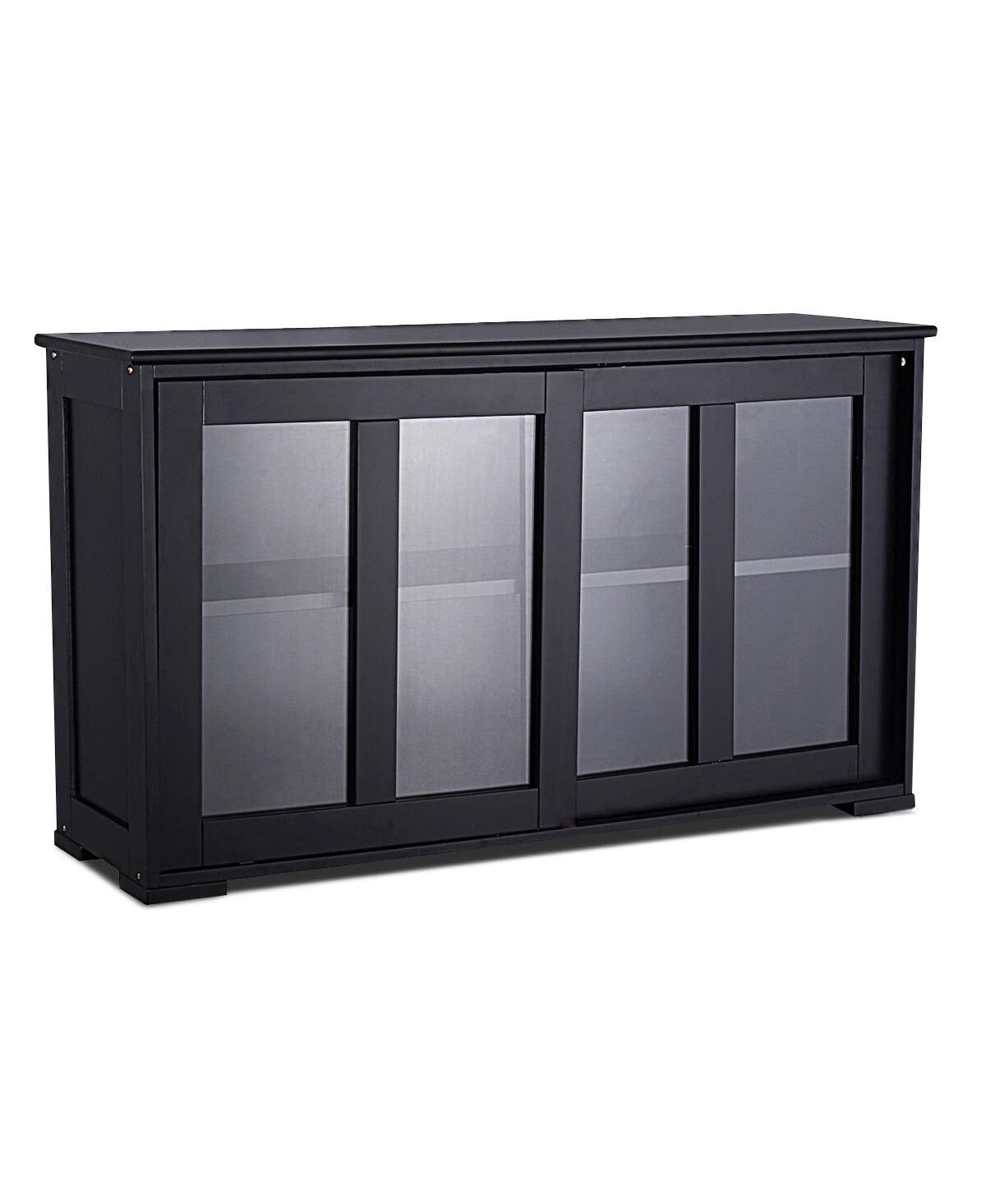 Costway Storage Cabinet Sideboard Buffet Cupboard Glass Sliding Door - Black