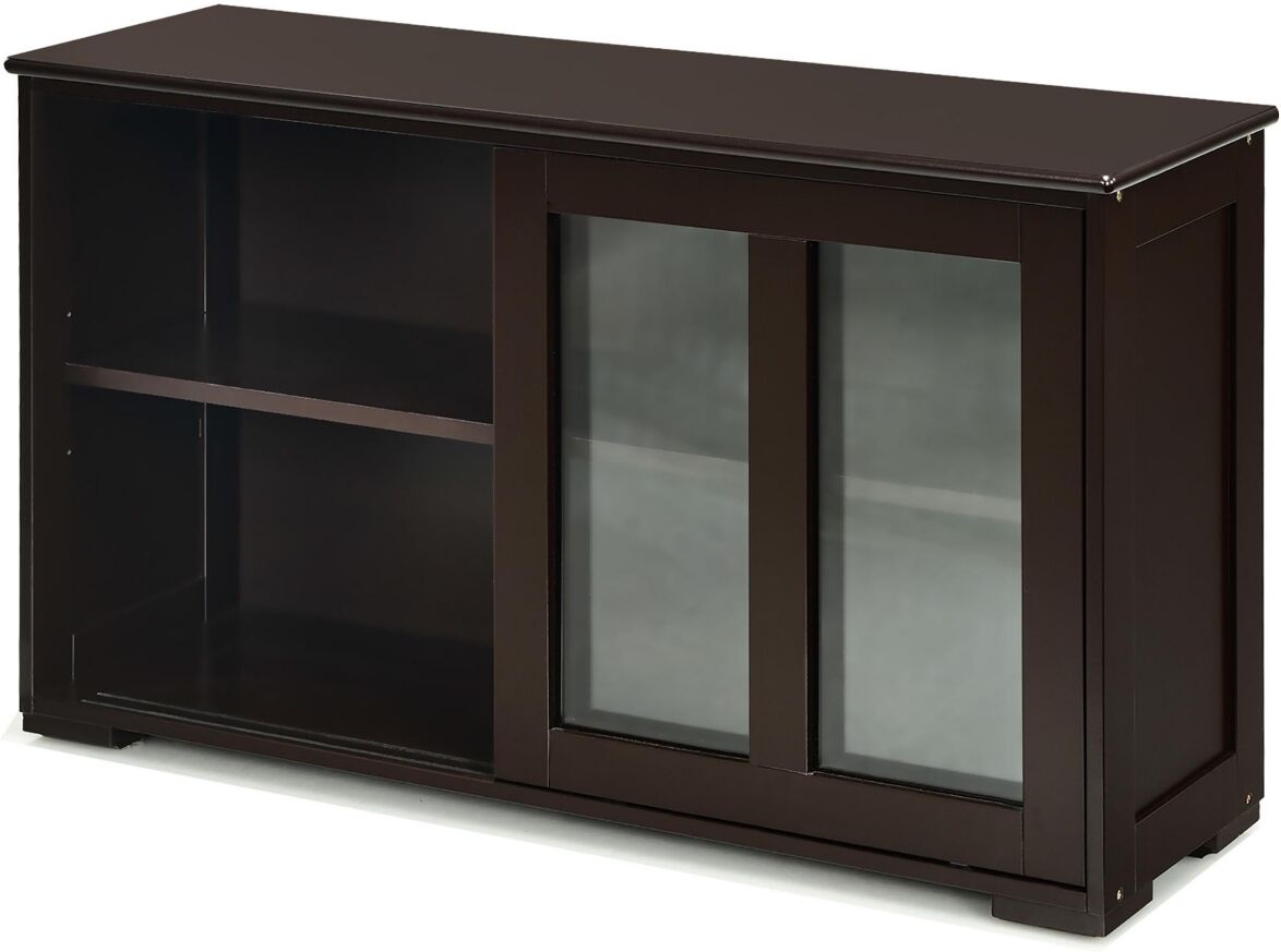 Costway Storage Cabinet Sideboard Buffet Cupboard Glass Sliding Door - Brown