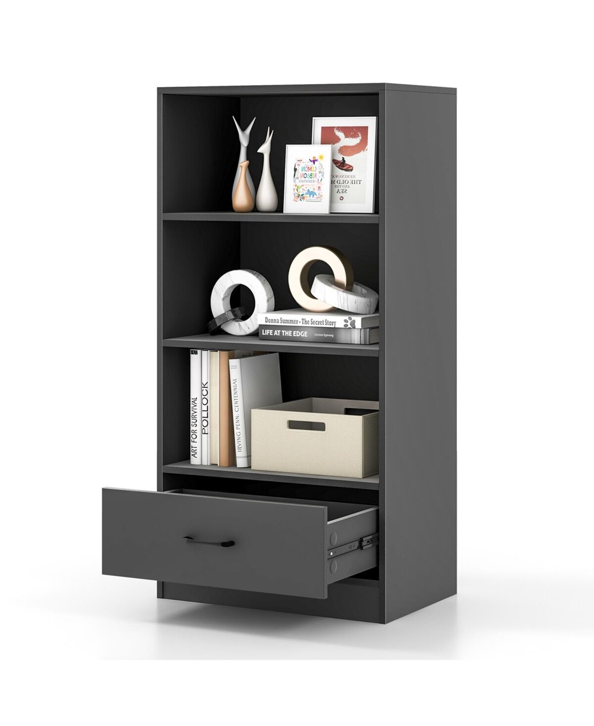 Costway 4-Tier Bookcase 48'' Display Bookshelf Storage Organizer with Shelves & Drawer - Grey