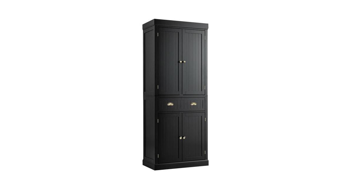 Slickblue Cupboard Freestanding Kitchen Cabinet with Adjustable Shelves-Grey - Black