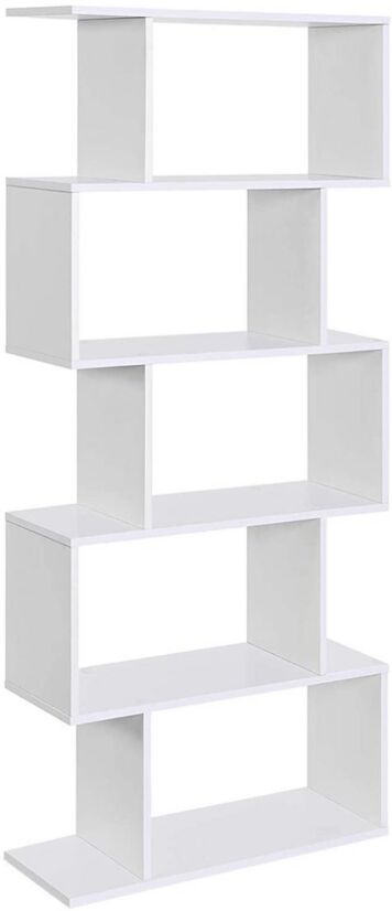 Slickblue Wooden Bookcase, 5-tier Display Shelf, Freestanding Decorative Storage Shelving Bookshelf - White