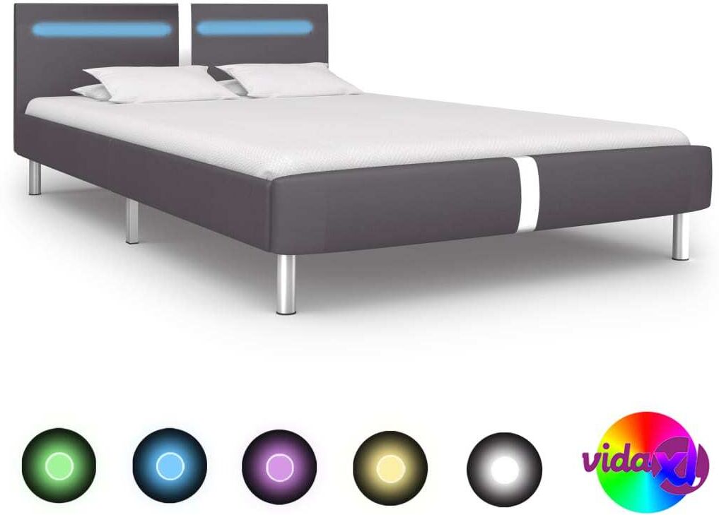 vidaXL Bed Frame with LED Grey Faux Leather Queen