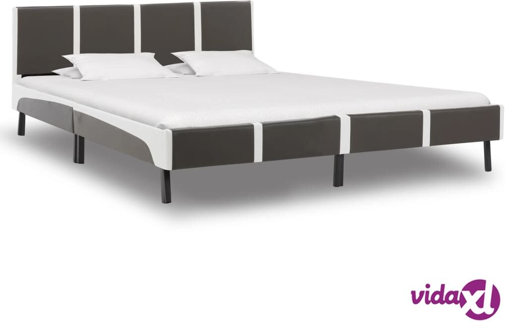 vidaXL Bed Frame Grey and White Faux Leather 183x203 cm King