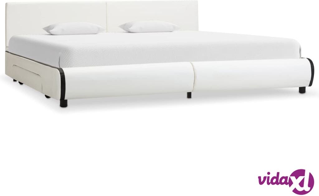 vidaXL Bed Frame with Drawers White Faux Leather 183x203 cm