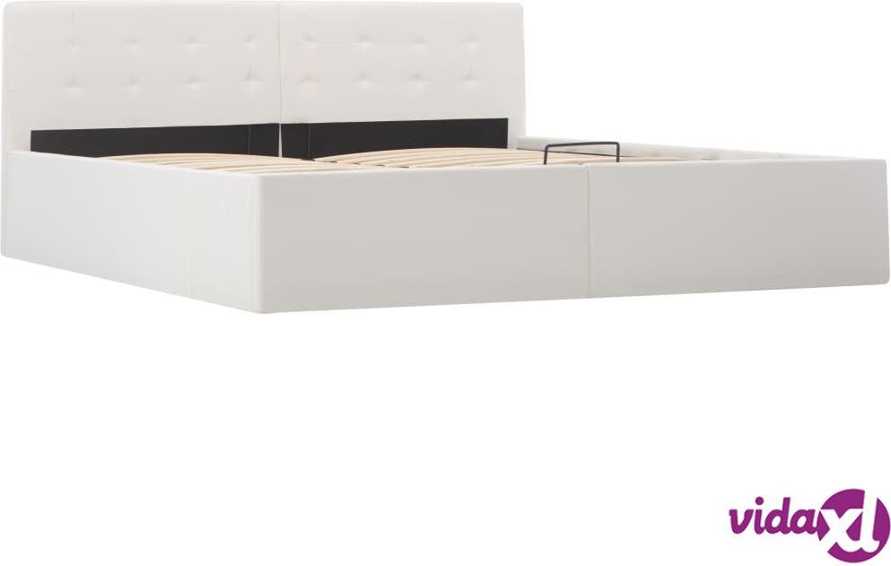 vidaXL Hydraulic Storage Bed Frame White Faux Leather 153x203 cm