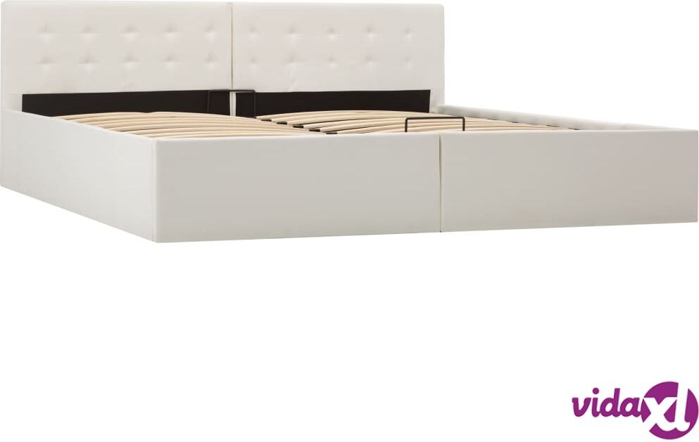 vidaXL Hydraulic Storage Bed Frame White Faux Leather 183x203 cm