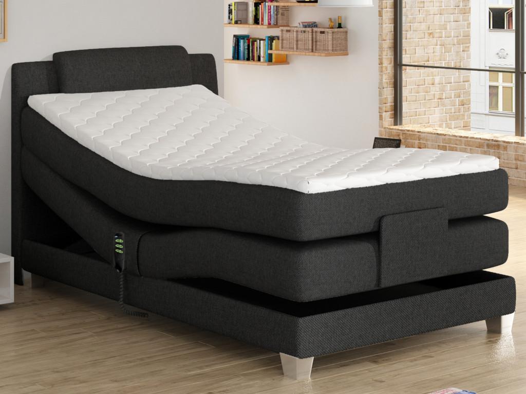 Vente-unique.be Ensemble boxspring tête de lit + sommiers relaxation électrique + matelas + surmatelas CASTEL de PALACIO - 100 x 200 cm - Tissu anthracite